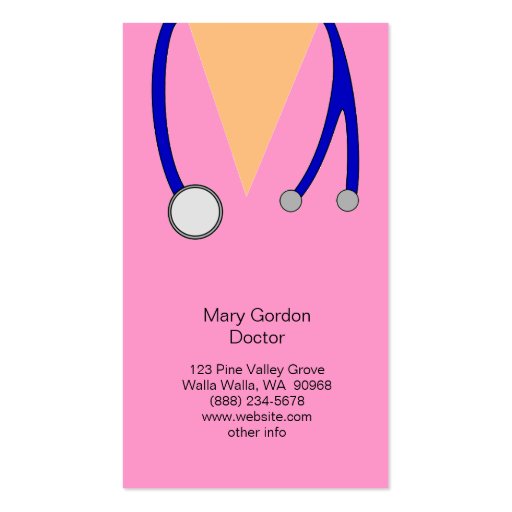 Funny Pink Scrubs and Stethoscope Medical Doctor Business Card (back side)