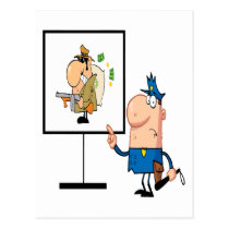 funny police officer showing ganster suspect postcard