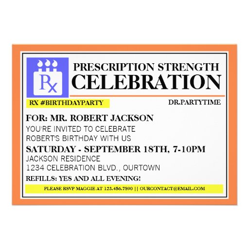 Funny Prescription Label Party Invitations