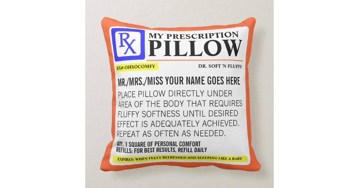 Funny Prescription Label Throw Pillow Zazzle