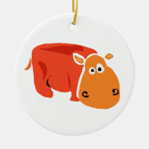 Funny Primitive Art Hippo Christmas Ornaments