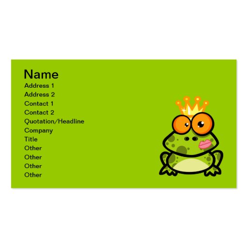 FUNNY PRINCE FROG CARTOON bulgy eyeballs crown Business Cards (front side)