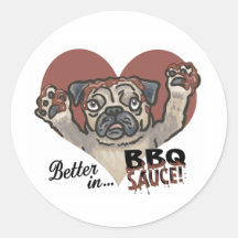 Funny Pug BBQ Round Sticker