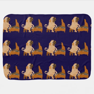 Funny Pug Dog Playing the Piano Baby Blankets