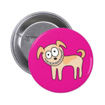 Funny puppy dog animal cartoon hot pink button