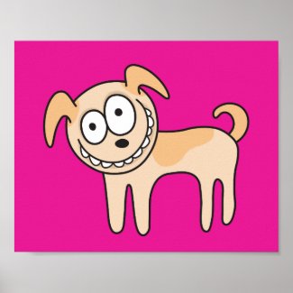 Funny puppy dog animal cartoon hot pink poster