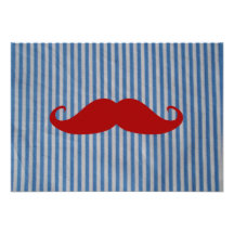 Funny Red Mustache And Blue White Stripes Custom Invite