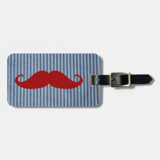 Funny Red Mustache And Blue White Stripes Luggage Tag