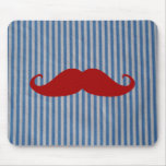 Funny Red Mustache And Blue White Stripes Mouse Pad
