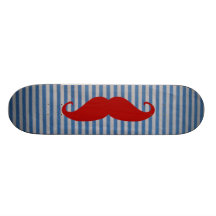 Funny Red Mustache And Blue White Stripes Skateboards