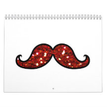 FUNNY RED MUSTACHE PRINTED GLITTER CALENDARS