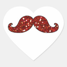 FUNNY RED MUSTACHE PRINTED GLITTER HEART STICKERS
