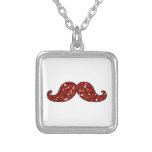 FUNNY RED MUSTACHE PRINTED GLITTER NECKLACES