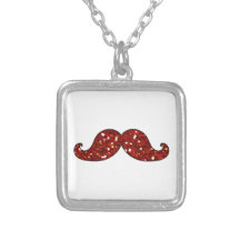 FUNNY RED MUSTACHE PRINTED GLITTER NECKLACES