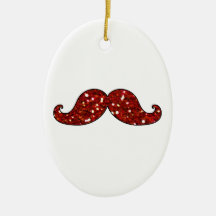 FUNNY RED MUSTACHE PRINTED GLITTER ORNAMENT