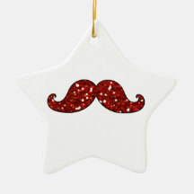 FUNNY RED MUSTACHE PRINTED GLITTER ORNAMENTS