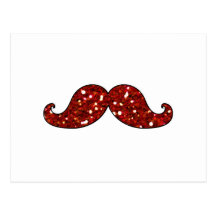 FUNNY RED MUSTACHE PRINTED GLITTER POSTCARDS