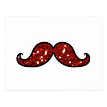 FUNNY RED MUSTACHE PRINTED GLITTER POSTCARDS