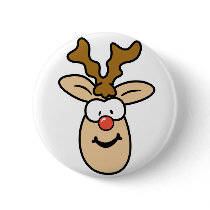 Funny Red Nose Reindeer Head buttons