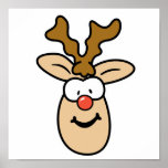 Funny Red Nose Reindeer Head Posters