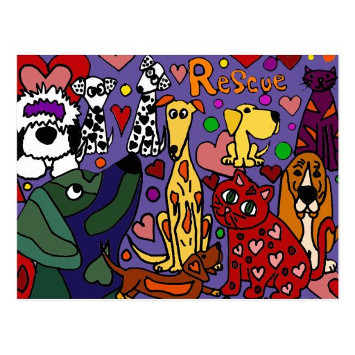 Funny Rescue Pets Love Abstract Art Postcard Zazzle