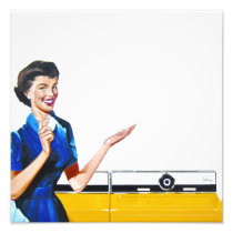 Funny Retro Housewife with Washing Machine Photographic Print