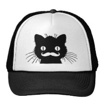 FUNNY RETRO MUSTACHE ON BLACK KITTY MESH HATS