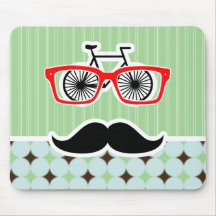 Funny Retro Mustache; Sage Green & Brown Mouse Pads