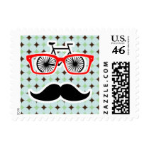 Funny Retro Mustache; Sage Green & Brown Stamps