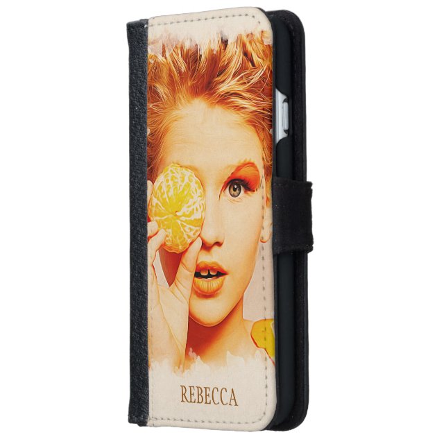 Funny Retro Painting Orange Girl Custom Name iPhone 6 Wallet Case