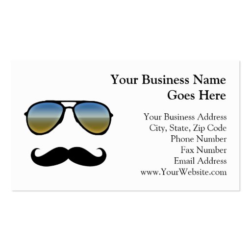 Funny Retro Sunglasses with Moustache Business Card Template (front side)