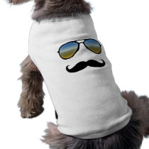 Funny Retro Sunglasses with Moustache Dog Tee Shirt