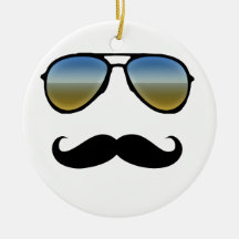 Funny Retro Sunglasses with Moustache Christmas Tree Ornament