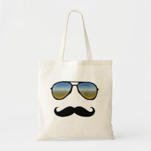 Funny Retro Sunglasses with Moustache Tote Bags