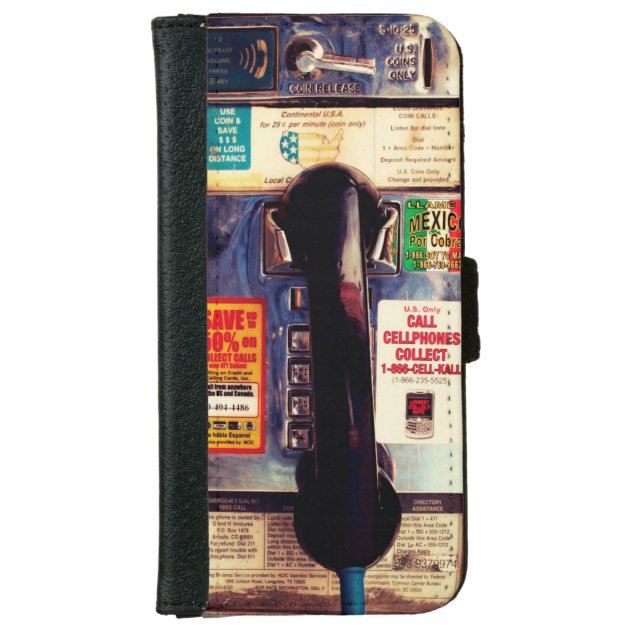 Funny Retro US Public Pay Phone Close Up Picture iPhone 6 Wallet Case-0