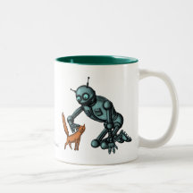 Funny robot and cat mug design