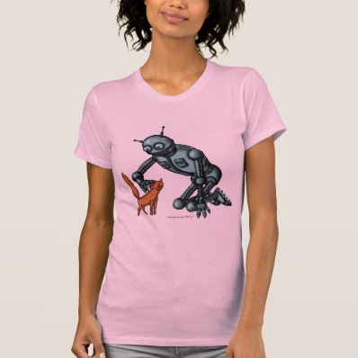 Funny robot and cat t-shirt design