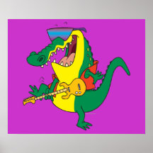 funny rock and roll crocodile music cartoon posters