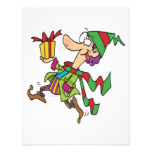 funny running christmas elf with present cartoon personalized invitations