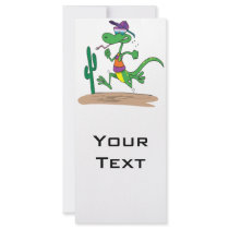funny running in the desert lizard cartoon rack card