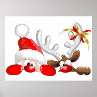 Funny Santa and Reindeer Cartoon Poster