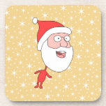 Funny Santa Claus, on Gold Color Star Pattern. Beverage Coasters