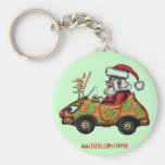 Funny Santa driver on Rudolph car keychain