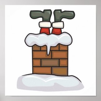 funny santa stuck in chimney print