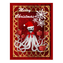 Funny Santa vintage steampunk Christmas octopus Postcards
