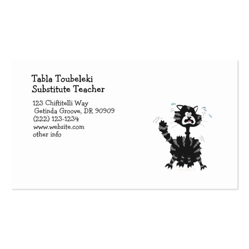 Funny Scared Black Cat Cartoon Halloween Business Card Template (back side)