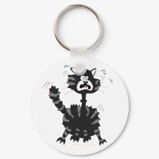 Funny Scared Black Cat Cartoon Halloween keychain