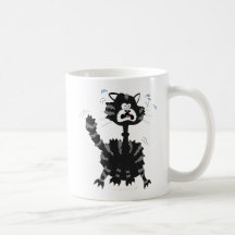 Funny Scared Black Cat Cartoon Halloween Coffee Mugs