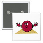 funny scared bowling ball going down alley cartoon button