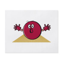 funny scared bowling ball going down alley cartoon flyer design